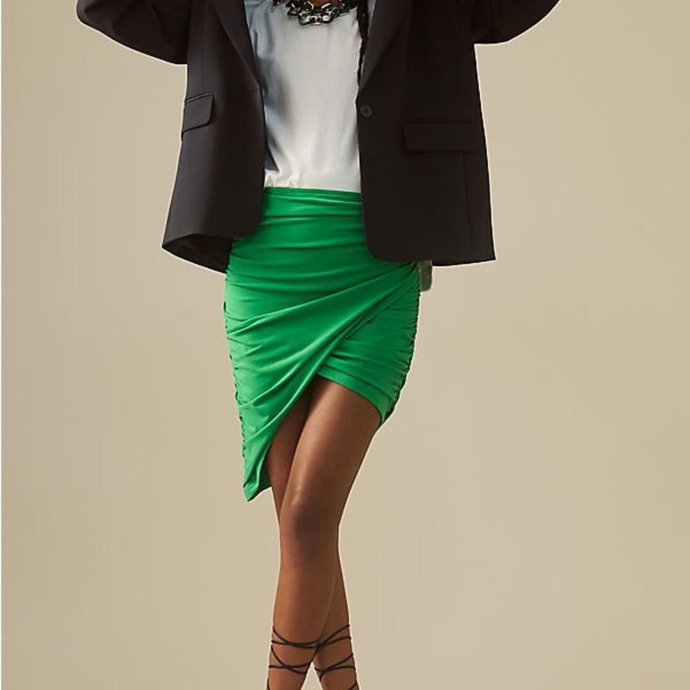 Dolan Asymmetrical Ruched Knit Skirt In Green